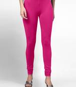 Pink super combed cotton elastane stretch churidar length leggings with ultrasoft waistband