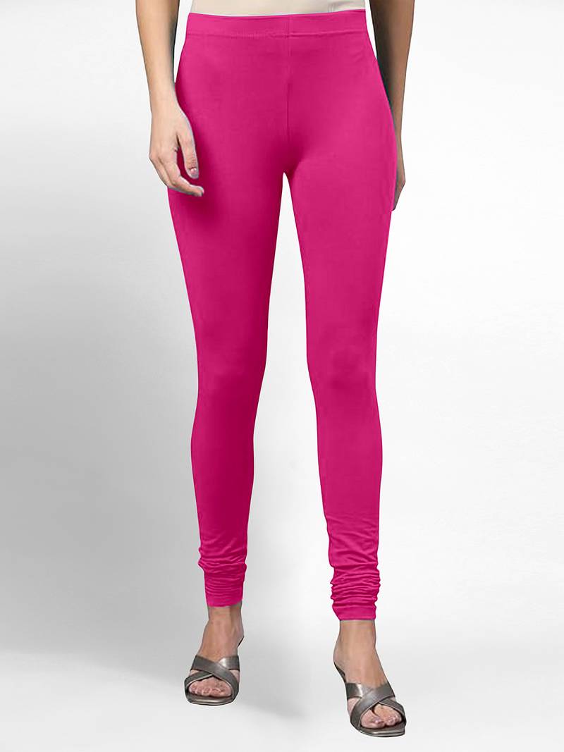 Pink super combed cotton elastane stretch churidar length leggings with ultrasoft waistband