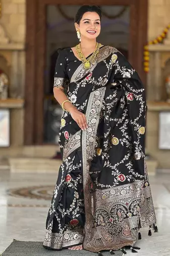 Black Color  zari weaving Work  silk saree