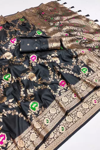 Black Color  zari weaving Work  art silk saree