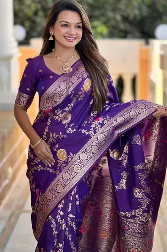 Dark Purple Color  zari weaving Work  art silk saree