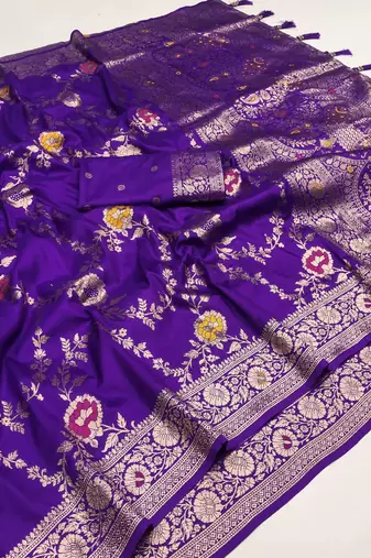 Dark Purple Color  zari weaving Work  art silk saree