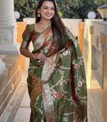 Mehndi Green Color  zari weaving Work  art silk saree