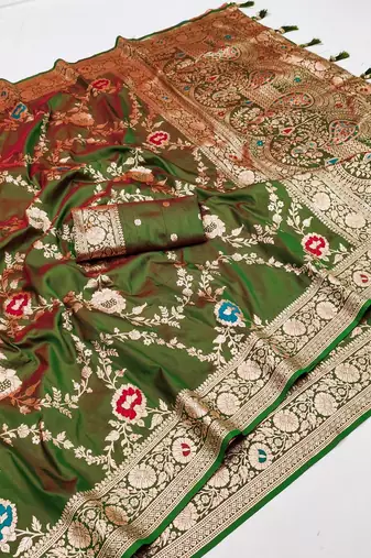 Mehndi Green Color  zari weaving Work  art silk saree