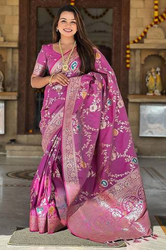 Magenta Color  zari weaving Work  silk saree
