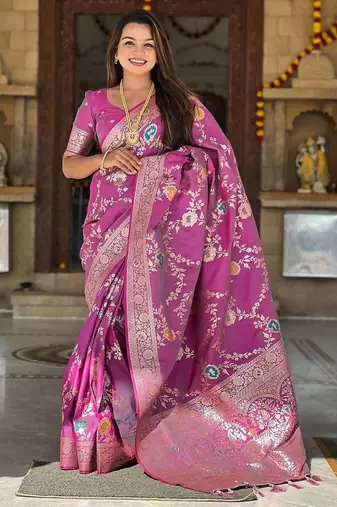 Magenta Color  zari weaving Work  art silk saree