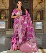 Magenta Color  zari weaving Work  art silk saree