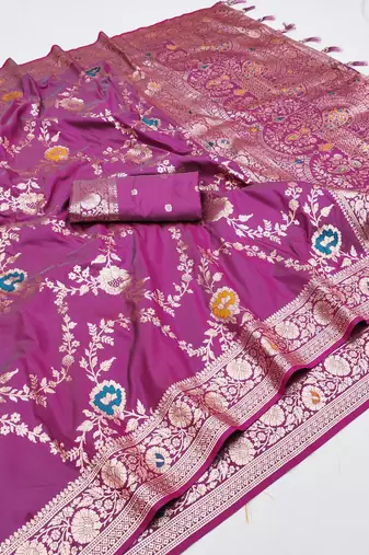 Magenta Color  zari weaving Work  art silk saree