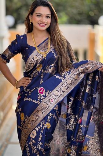Neavy Blue Color  zari weaving Work  silk saree