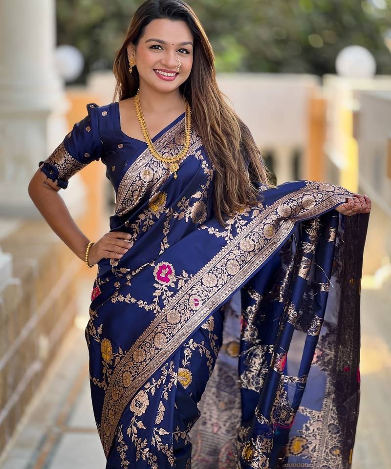 Neavy Blue Color  zari weaving Work  silk saree