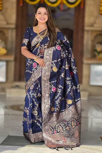 Neavy Blue Color  zari weaving Work  art silk saree