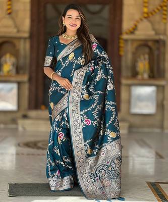 Peacock Blue Color  zari weaving Work  art silk saree 2