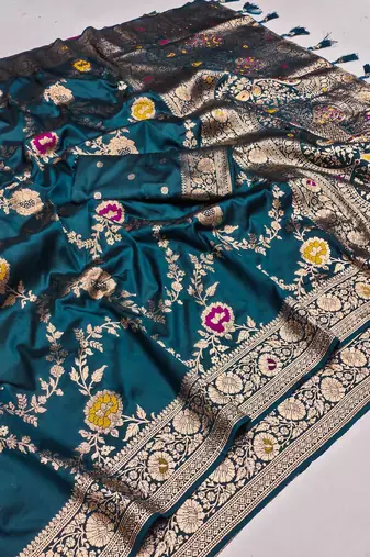 Peacock Blue Color  zari weaving Work  art silk saree