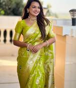 Parrot Green Color  zari weaving Work  art silk saree