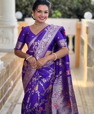 Purple Color  zari weaving Work  art silk saree 1