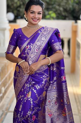 Purple Color  zari weaving Work  silk saree