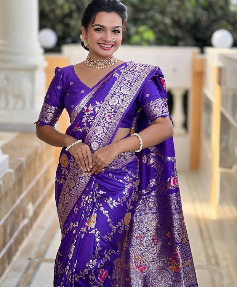 Purple Color  zari weaving Work  silk saree