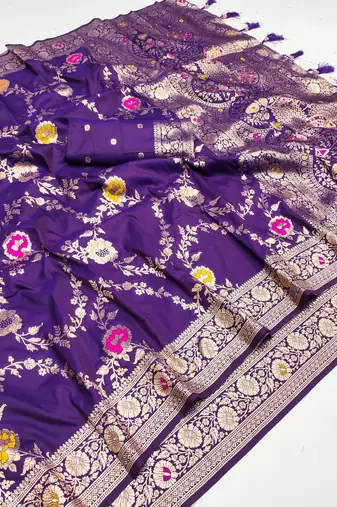Purple Color  zari weaving Work  art silk saree