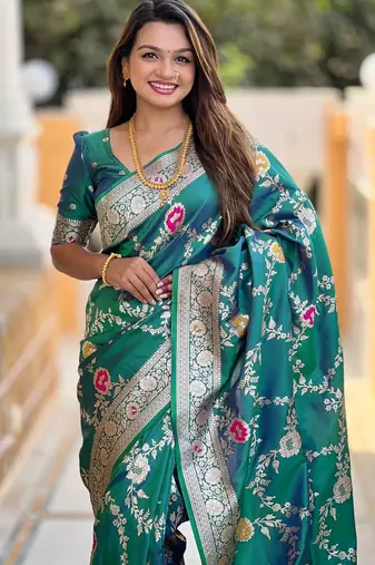 Teal Color  zari weaving Work  silk saree