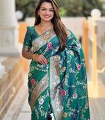 Teal Zari Weaving Work Art Silk Saree