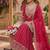 Red embroidery chinnon silk fully stitched sarara palazzo suit set