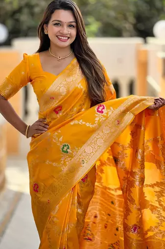 Yellow Color  zari weaving Work  silk saree