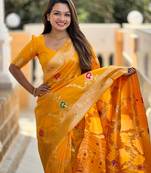 Yellow Color  zari weaving Work  art silk saree