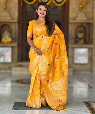 Yellow Color  zari weaving Work  art silk saree 2