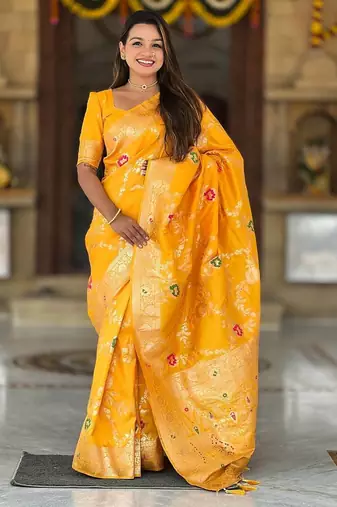 Yellow Color  zari weaving Work  art silk saree