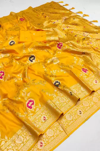 Yellow Color  zari weaving Work  art silk saree