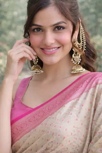 Off white pink kanjivaram silk blend banarasi saree with unstitched blouse piece