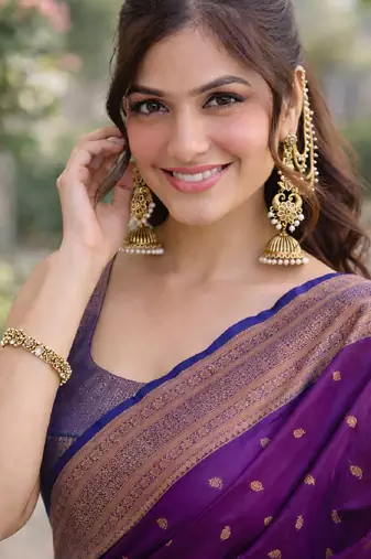 Wine silk blend banarasi saree with unstitched blouse piece