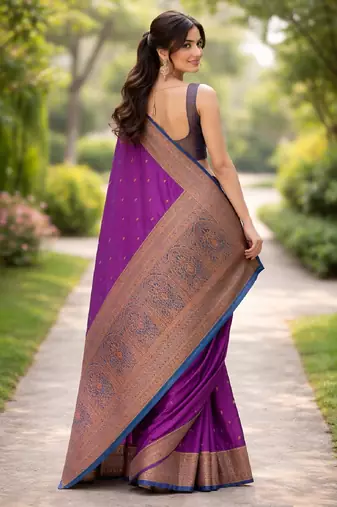 Wine silk blend banarasi saree with unstitched blouse piece