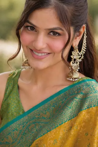 Yellow silk blend banarasi saree with unstitched blouse piece