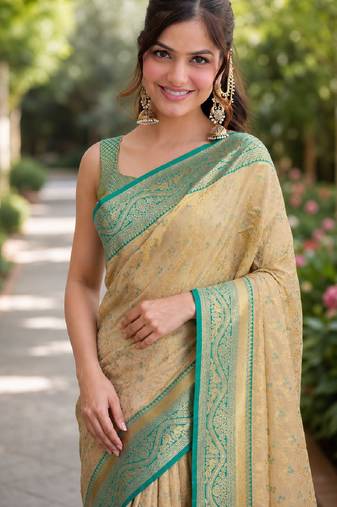 Rama soft silk banarasi jacuard work designer party wear saree with unstitched blouse piece