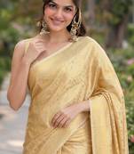 Off white silk blend banarasi saree with unstitched blouse piece