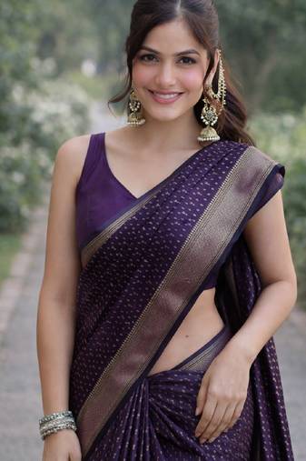 Wine soft silk banarasi jacuard work designer party wear saree with unstitched blouse piece
