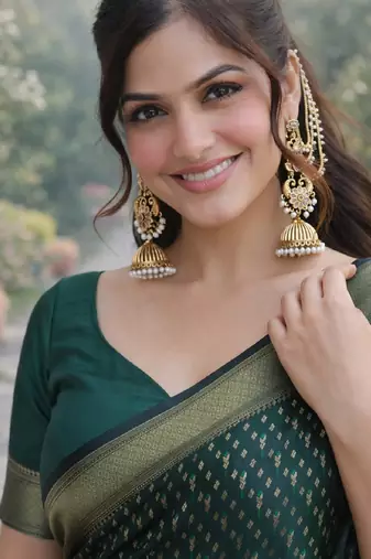 Green silk blend banarasi saree with unstitched blouse piece
