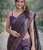 Wine silk blend banarasi saree with unstitched blouse piece