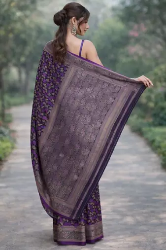 Wine silk blend banarasi saree with unstitched blouse piece