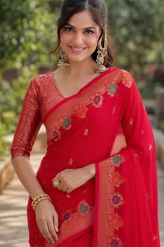 Pink soft silk banarasi jacuard work designer party wear saree with unstitched blouse piece