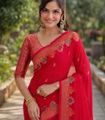 Pink silk blend banarasi saree with unstitched blouse piece
