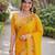 Yeloow soft silk banarasi jacuard work designer party wear saree with unstitched blouse piece