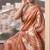 Peach pure tussar silk printed saree with blouse