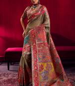 beige modal pashmina handloom zari weaving saree with blouse