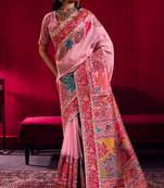 pink modal pashmina handloom zari weaving saree with blouse