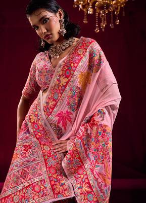 pink modal pashmina handloom zari weaving saree with blouse 2