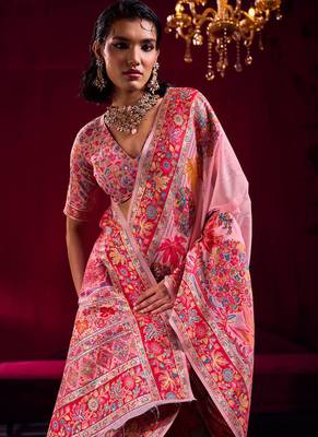 pink modal pashmina handloom zari weaving saree with blouse 4