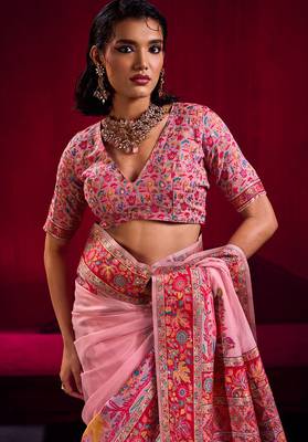 pink modal pashmina handloom zari weaving saree with blouse 5