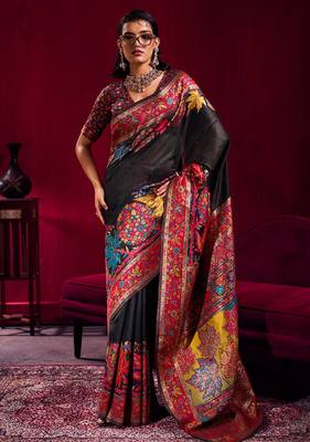 black modal pashmina handloom zari weaving saree with blouse 1